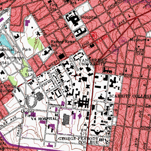 Topographic Map of Old Central, TN