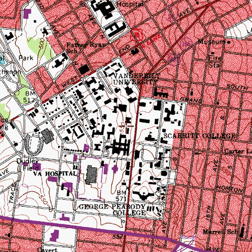 Topographic Map of Patricia Champion Frist Hall, TN