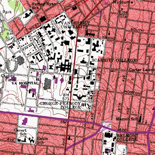 Topographic Map of Peabody Library, TN
