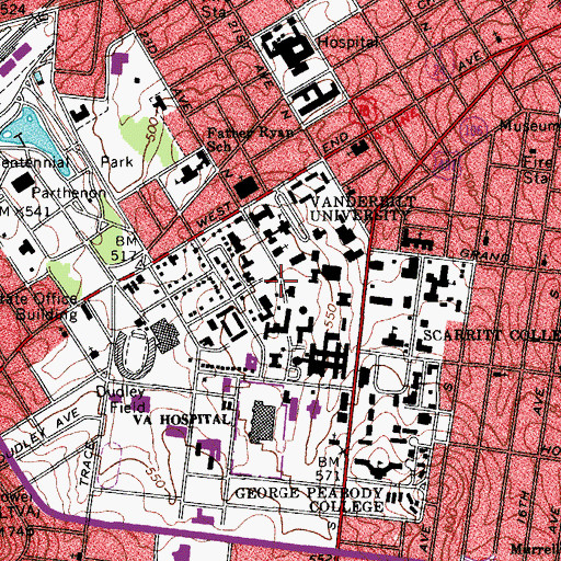 Topographic Map of Rand Hall, TN