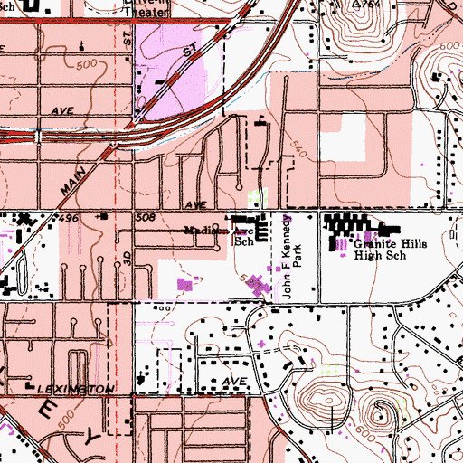 Topographic Map of Madison Avenue Elementary School, CA