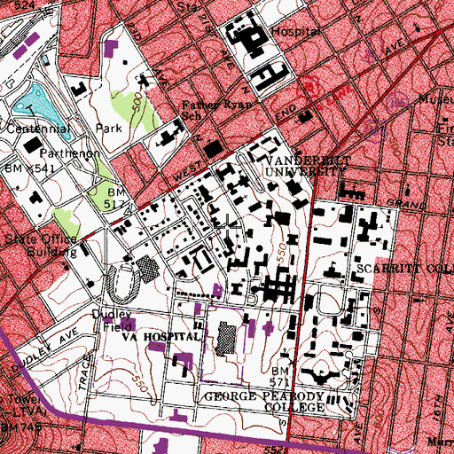 Topographic Map of Sarratt Student Center, TN
