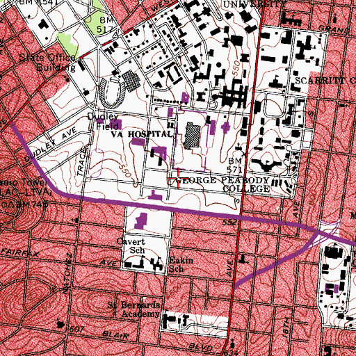 Topographic Map of South Parking Garage, TN