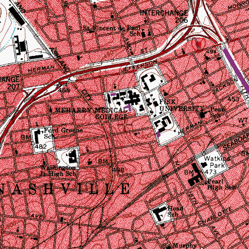 Topographic Map of Stanley S Kresge Learning Center, TN