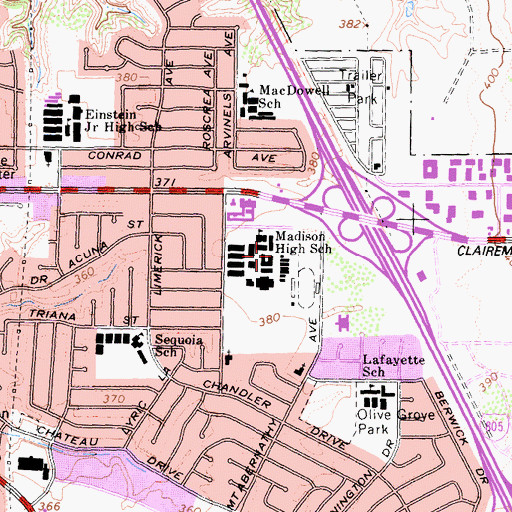 Topographic Map of Madison Senior High School, CA
