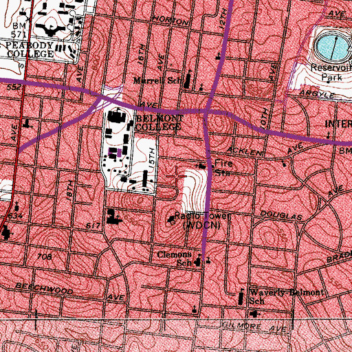 Topographic Map of Thrailkill Hall and Parking Garage, TN