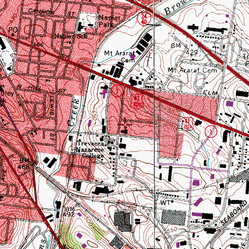 Topographic Map of Trevecca Towers 1, TN