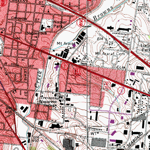 Topographic Map of Trevecca Towers 2, TN
