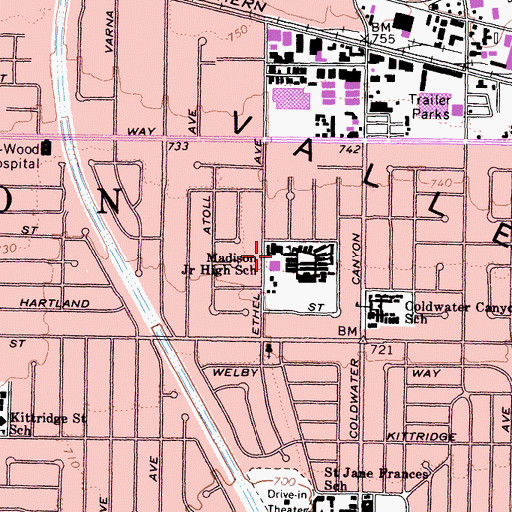 Topographic Map of Madison Middle School, CA