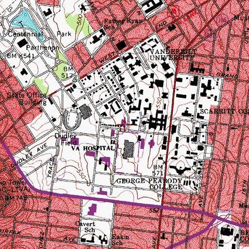 Topographic Map of University Club, TN