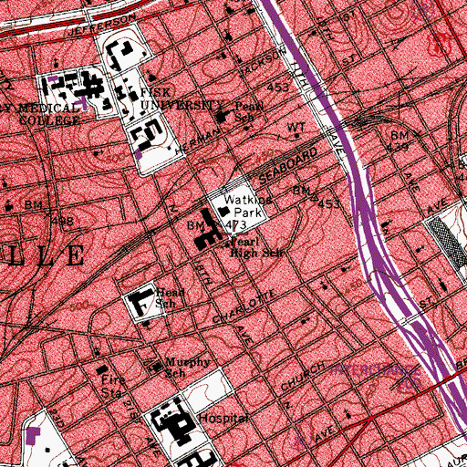 Topographic Map of Watkins Park Community Branch Nashville and Davidson Public Library, TN