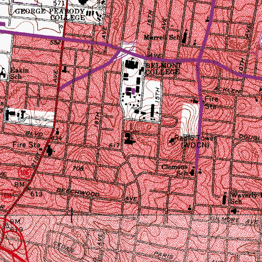 Topographic Map of Womans Honors House, TN