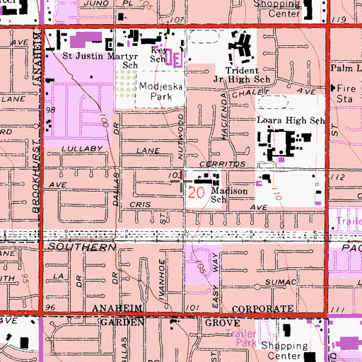 Topographic Map of James Madison Elementary School, CA