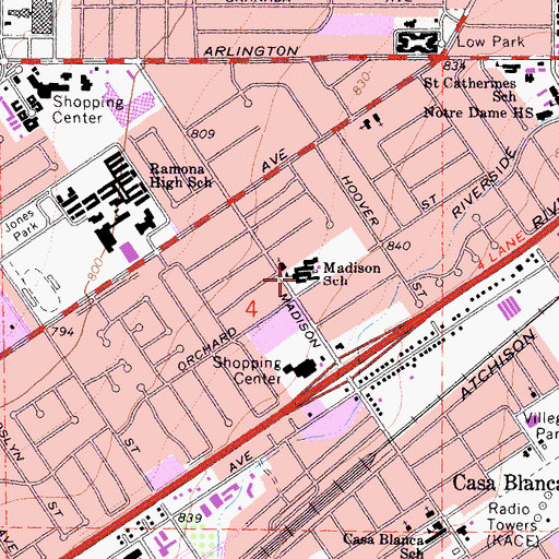 Topographic Map of Madison Elementary School, CA