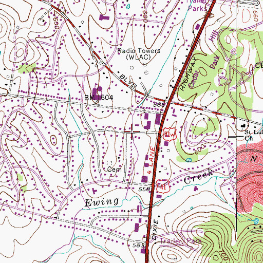 Topographic Map of Bellshire Assembly of God Church, TN