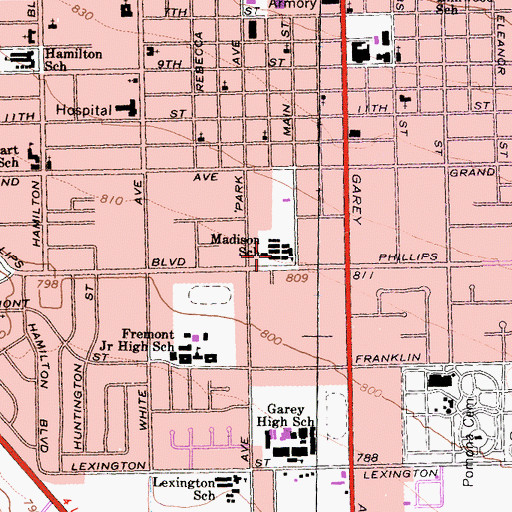 Topographic Map of Madison Elementary School, CA
