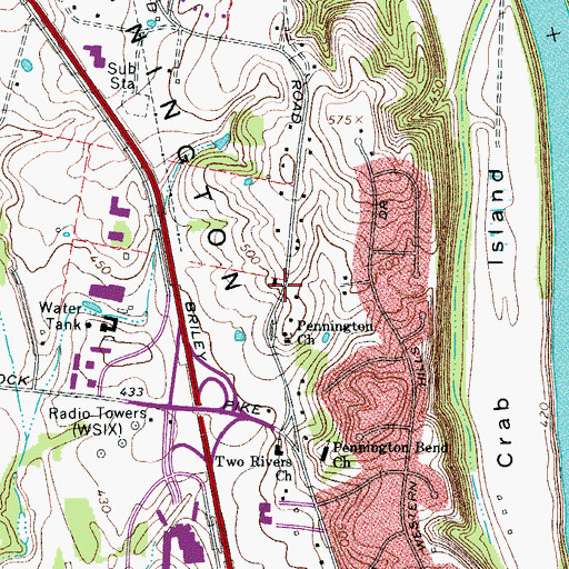 Topographic Map of Pennington United Methodist Church, TN