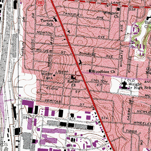 Topographic Map of Radnor Church of Christ, TN