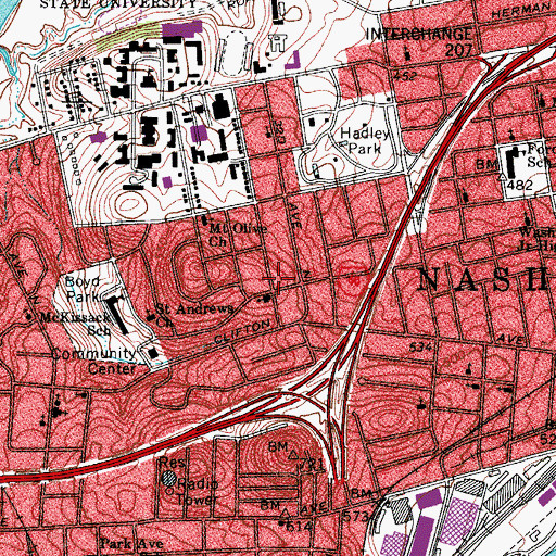 Topographic Map of Saint Phillips African Methodist Episcopal Church, TN