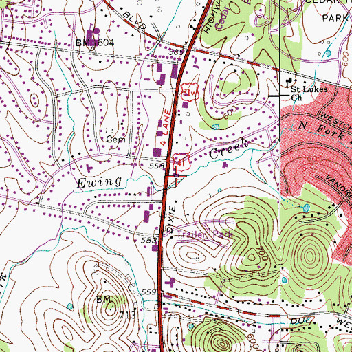 Topographic Map of Strait Word Baptist Church, TN