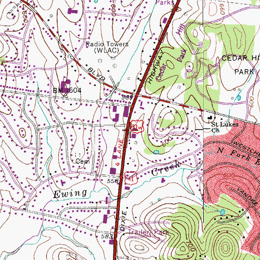 Topographic Map of The Carpenter Shop Church, TN
