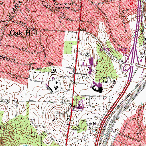 Topographic Map of The Oak Hill School, TN