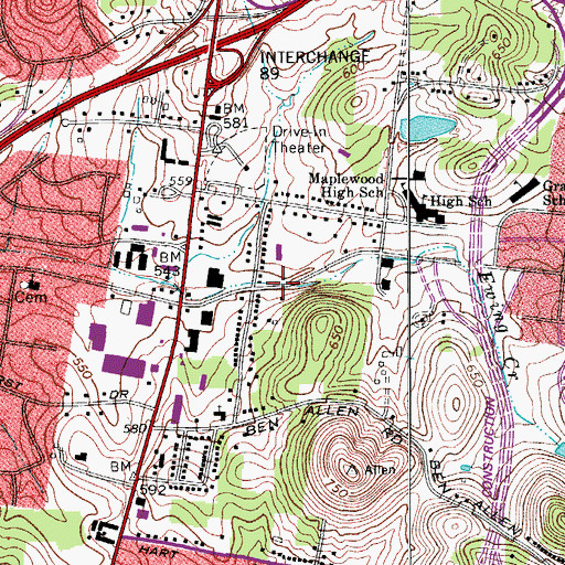 Topographic Map of Broadmoor Church of God, TN