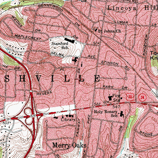 Topographic Map of Calvary Chapel of Nashville, TN