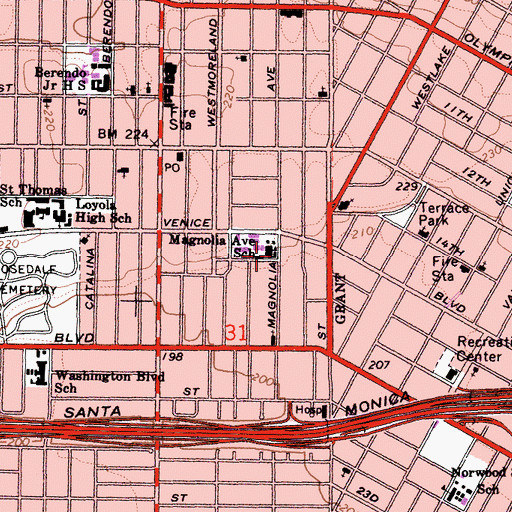 Topographic Map of Magnolia Elementary School, CA