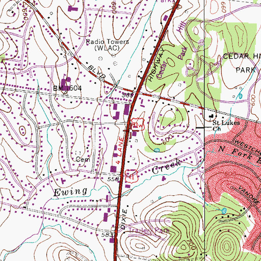 Topographic Map of Community Baptist Church, TN