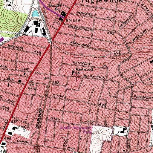 Topographic Map of Eastwood Baptist Church, TN