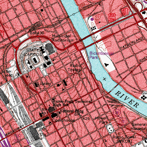 Topographic Map of First Baptist Church, TN