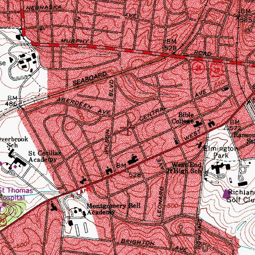 Topographic Map of First Baptist Church of Hermitage, TN
