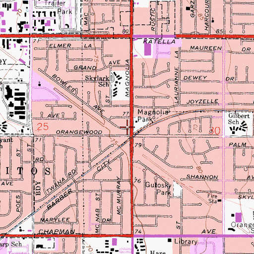 Topographic Map of Magnolia Park, CA