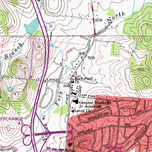 Topographic Map of Gethsemane Baptist Church, TN