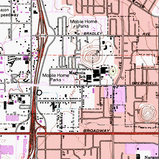 Topographic Map of Magnolia Elementary School, CA