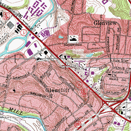 Topographic Map of Grace Community Bible Church, TN