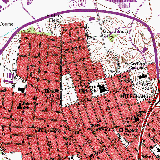 Topographic Map of Greater Harvest Church of God in Christ, TN