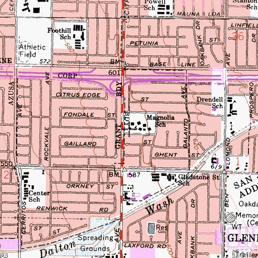 Topographic Map of Magnolia Elementary School, CA