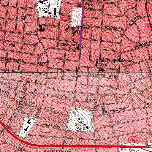 Topographic Map of Islamic Center of Nashville, TN