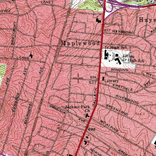 Topographic Map of Kingdom Hall of Jehovahs Witnesses of Inglewood, TN