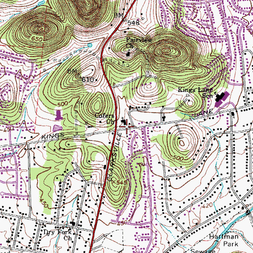 Topographic Map of Kings Lane Church of Christ, TN