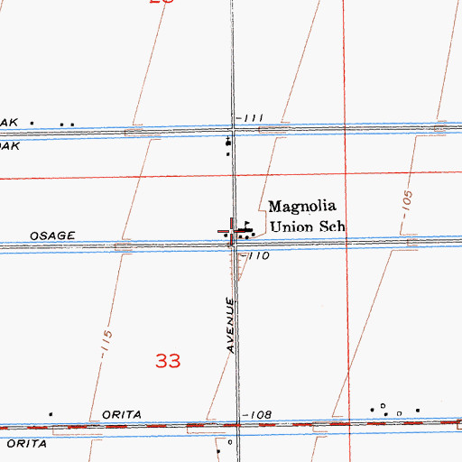 Topographic Map of Magnolia Union Elementary School, CA