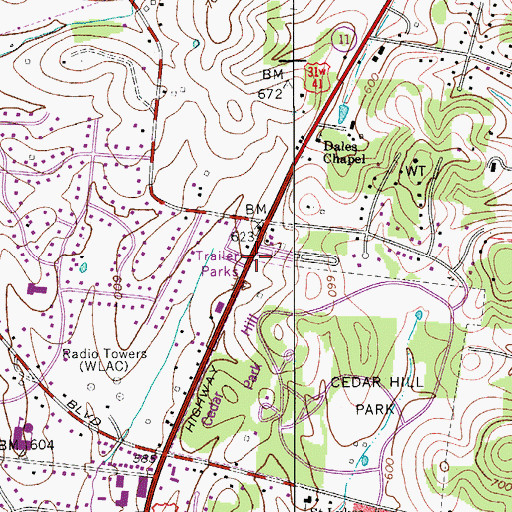 Topographic Map of Living Water Ministries, TN