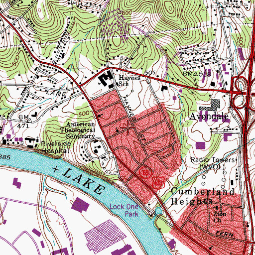 Topographic Map of Love Fellowship Baptist Church, TN