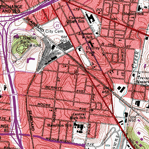 Topographic Map of Love United Missionary Baptist Church, TN