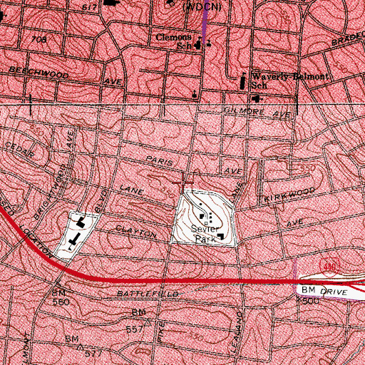 Topographic Map of Midtown Felllowship Church, TN