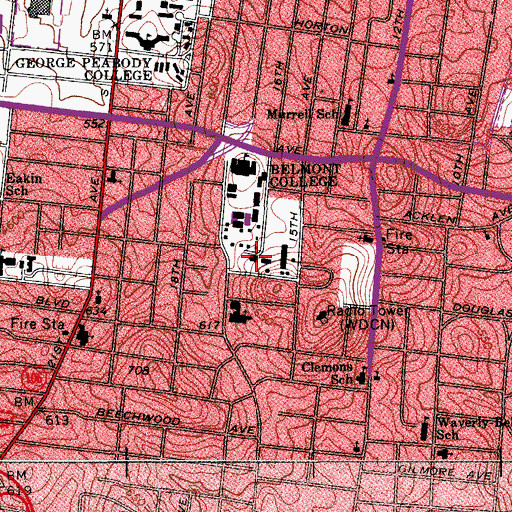 Topographic Map of Beaman Student Life Center, TN