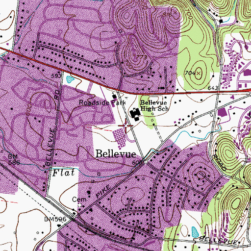 Topographic Map of Bellevue Branch Nashville and Davidson Public Library, TN