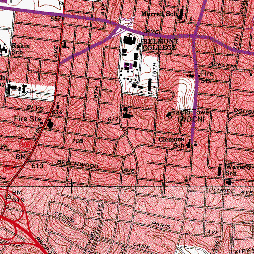 Topographic Map of Belmont Commons, TN